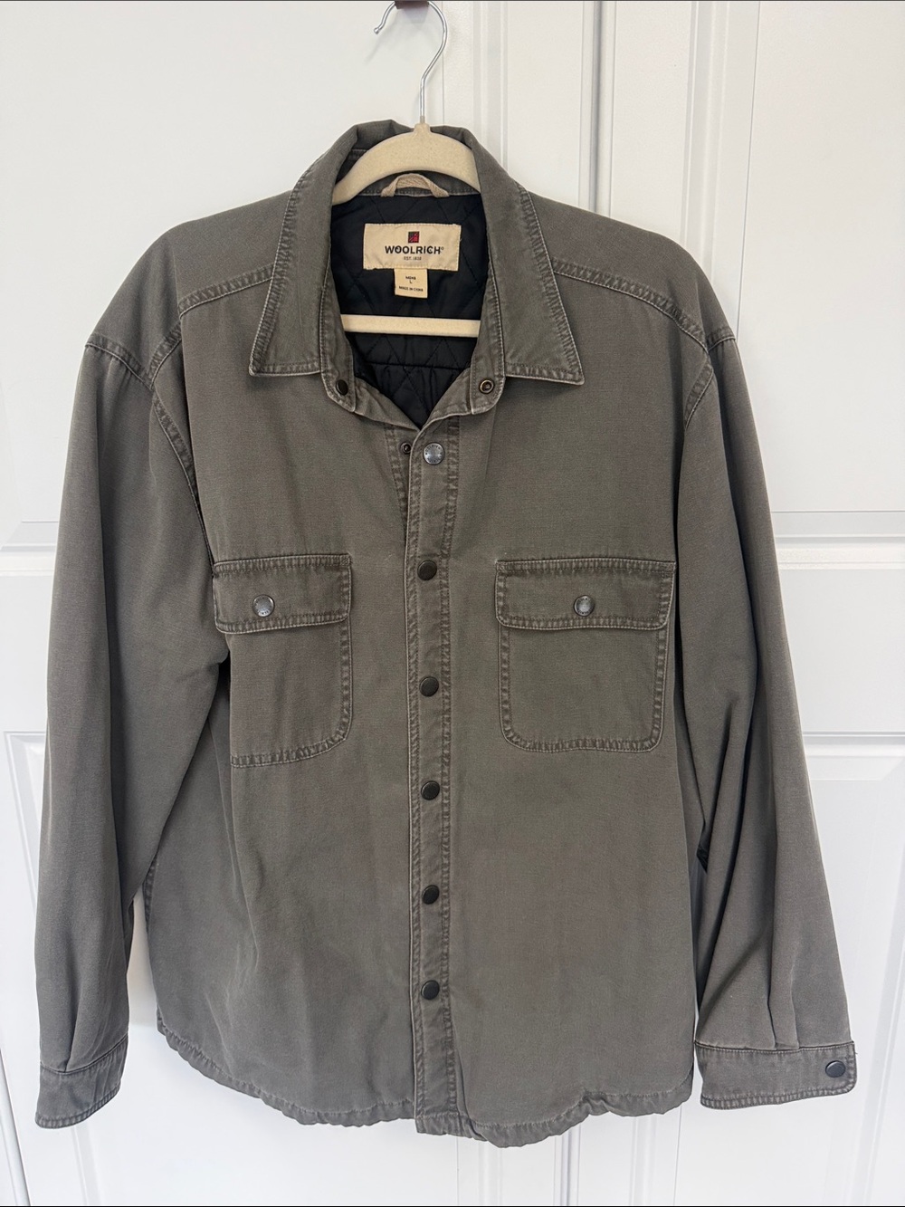 Woolrich Men's Olive Utility Quilted Shirt Jacket Size Large